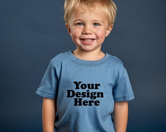 Heather Columbia Blue Canvas 3001T Toddler Short Sleeve Tee Mockup Kids Tshirt Mockup, Heather Columbia Blue toddler tshirt mockup