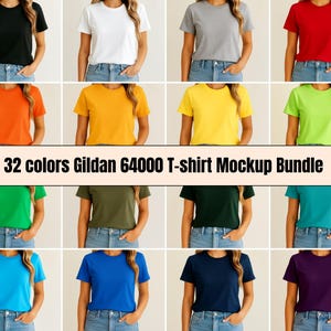 32 Colors Gildan 64000 Softstyle T-Shirt Mockup Bundle for Women, Female Model T-Shirt Mockups for POD Designers, T-shirt mockup bundle