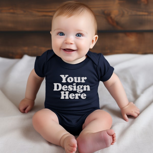 Navy Rabbit Skins 4424 Infant Fine Jersey Bodysuit Mockup Onesize Mockup Bodysuit mockup romper Infant Mockup