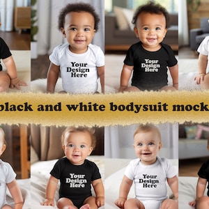 8 jpg Black and White Rabbit Skins 4424 Infant Fine Jersey Bodysuit Mockup Bundle, Baby Bodysuit Mockup Bundle, Black bodysuit, White body