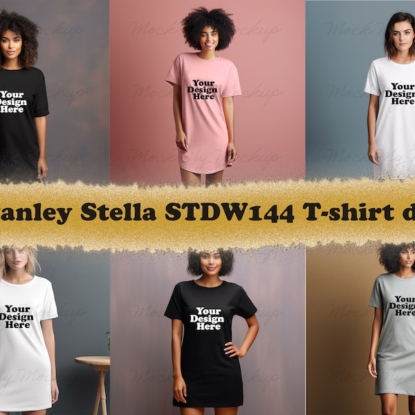 6 jpg Stanley Stella STDW144 Spinner T-Shirt Dress Mockup Bundle - T-shirt dress mockup - Dress mockup bundle, Female model mockup