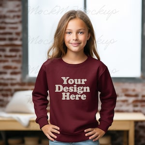 Maroon Gildan 18000B Youth Crewneck Sweatshirt Mockup, Youth Sweater Mockup, Maroon Sweater Youth