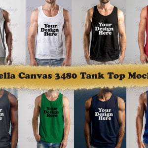9 kleuren jpg Bella+Canvas 3480 Jersey Tank Mockup Bundel, Mannelijke Tank Top Mockup Bundel, Mannelijke Mockup, 9 kleuren Jersey Tank Mockup