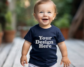 Navy Rabbit Skins 3322 Säugling Feinjersey T-Shirt Mockup, Baby T-Shirt Mockup, Marine T-Shirt Säugling