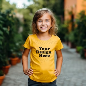 Gold Bella Canvas 3001Y Kids Short Sleeve Tee Mockup, Kids Tshirt Mockup, Gold Kids Tee