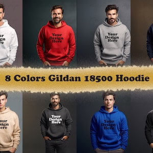 8 Colors jpg Gildan 18500 Male Hoodie Mockup Bundle, Hoodie Mockup Bundle, Male Mockup, Gildan Hoodie mockup