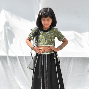 Padma Green & Black Lehenga for little girls
