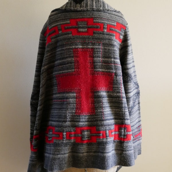 Vintage Ralph Lauren Sweater Cardigan Poncho Cape Shawl Wool Cashmere Indian Blanket Navajo Native American, Southwestern Aztec Tribal