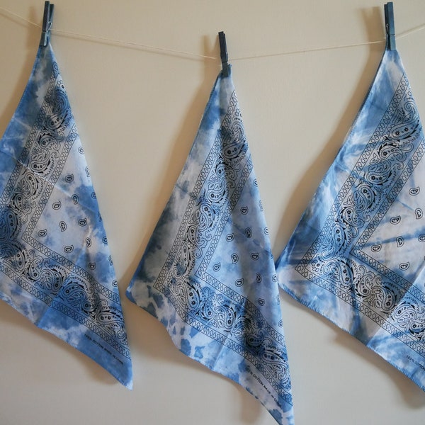 Hand dyed shibori indigo paisley bandana