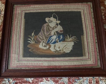 Antique French Needlepoint Fragment Berlin work Embroidery Textile Victorian Country