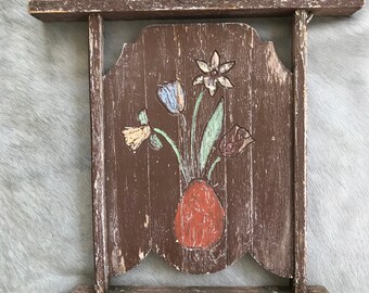 Antique Folk Art Sign Wood Sign Flowers Tavern Sign primitive hand painted, agriculture, farmstand