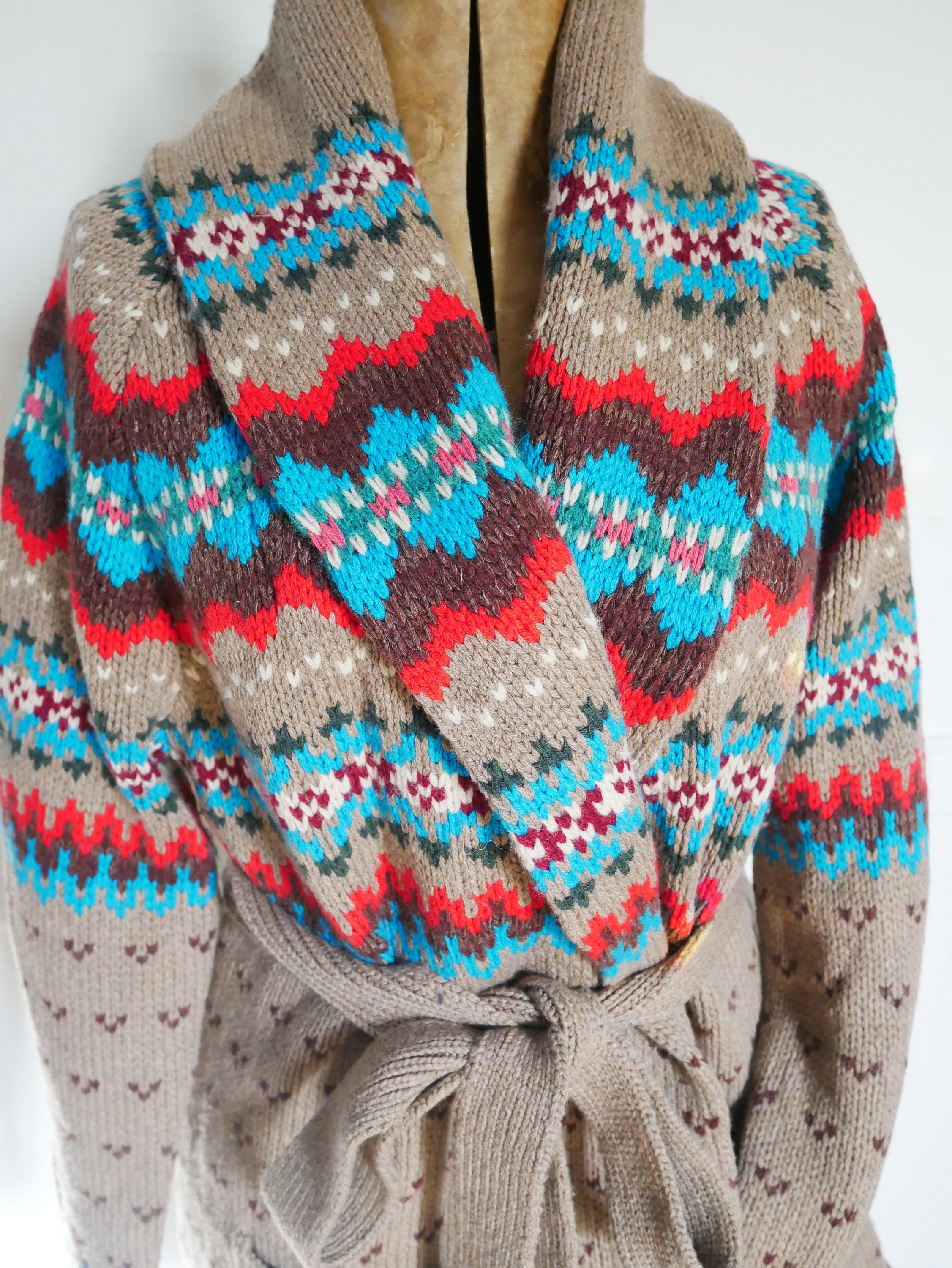 トップス Y2K 90s RALPH LAUREN WOOL NATIVE KNIT Vintage Ralph Lauren Hand Knit Sweater NO BELT Coat Cardigan Shawl