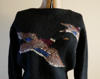 Ralph Lauren Hand knit Sweater 1980s Duck Sweater Hunting Sweater Woodlands Rare Wool Blue Label