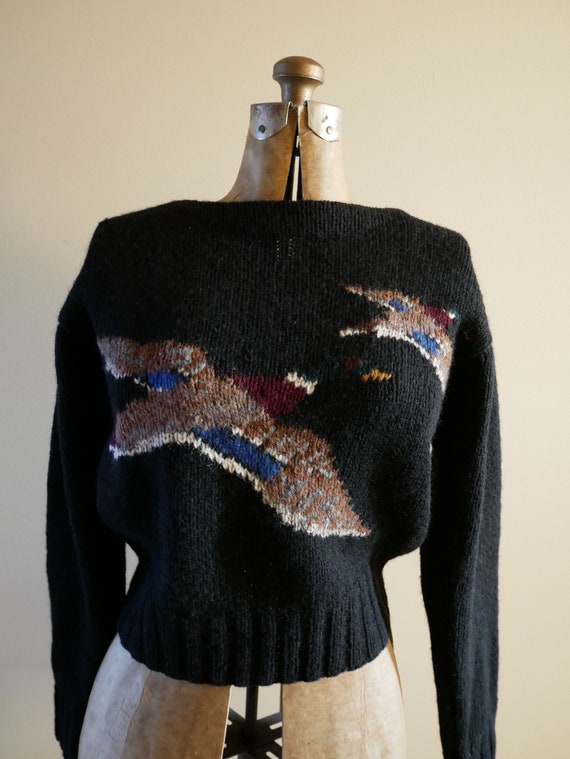 Ralph Lauren Hand knit Sweater 1980s Duck Sweater Hunting Sweater Woodlands Rare Wool Blue Label