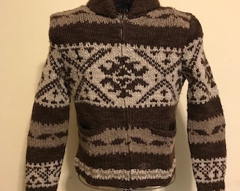 Vintage Ralph Lauren Handknit Sweater Nordic Southwest, Ski Scandinavian Lambswool Cardigan