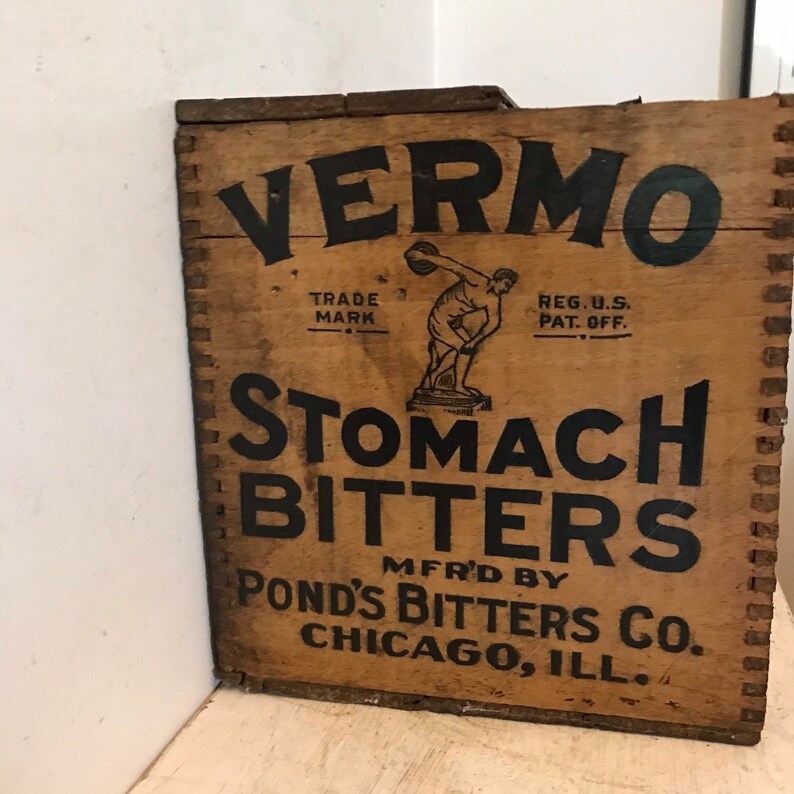 Antique Bitters Crate Primitive Wooden Medicine Vermo Ponds Liquor Box ...