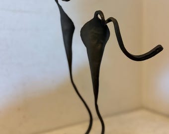 Vintage Brutalist Bronze Candlestick Hand forged Brubecker Calla Lily Floral Mid Century Candelabra Woodlands