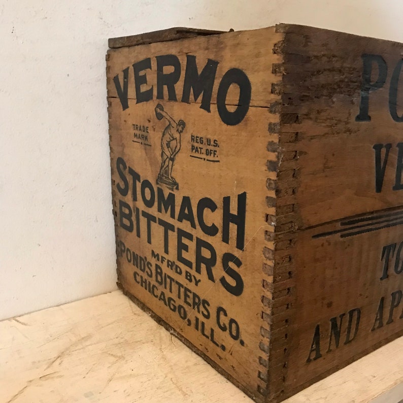 Antique Bitters Crate Primitive Wooden Medicine Vermo Ponds Liquor Box ...