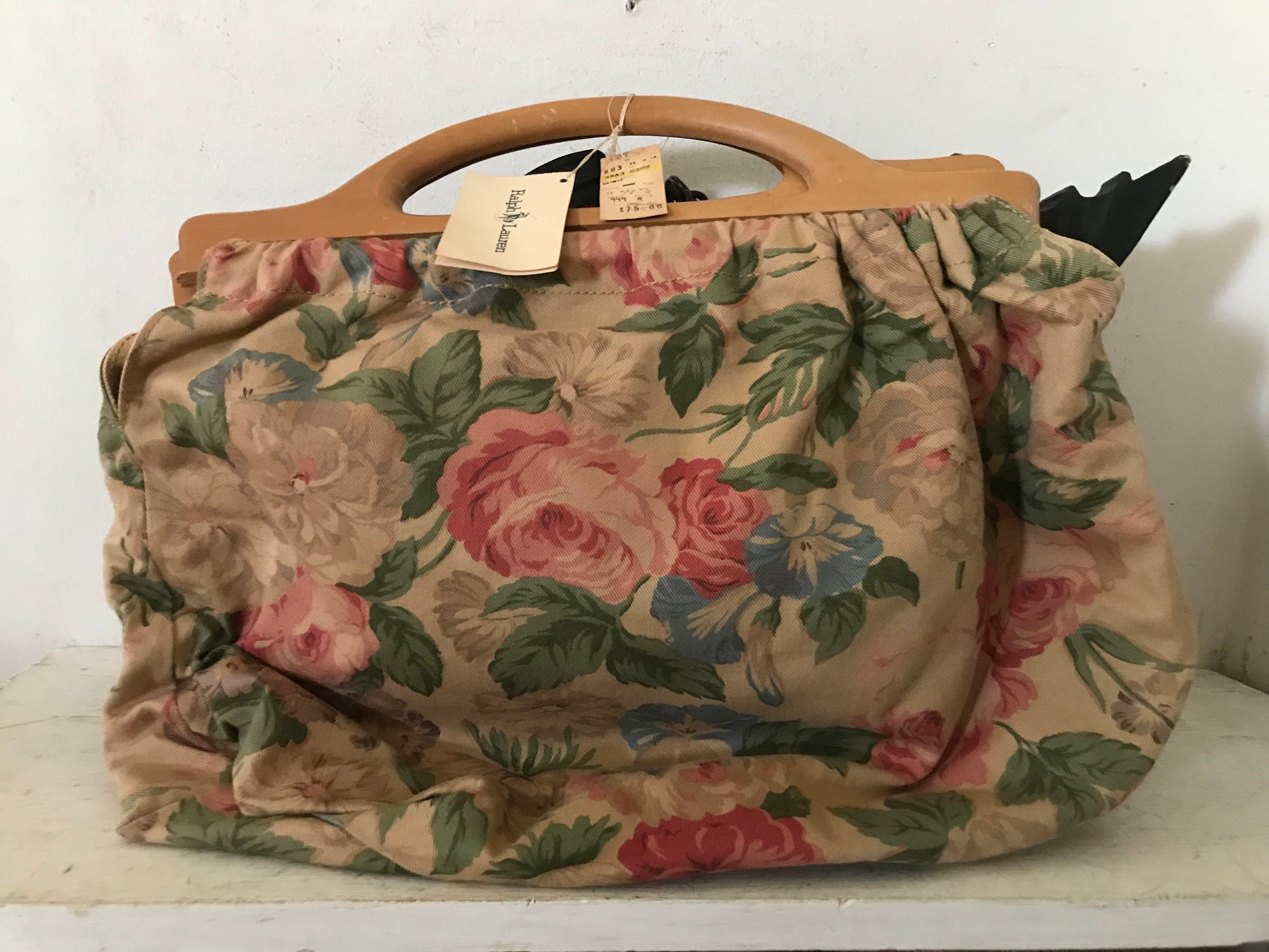 Vintage Ralph Lauren Bag Tote Polo Collection Floral Wood