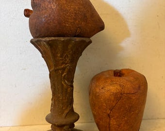 Antique Mid Century Leather Fruit Strawberry, Apple, Nature