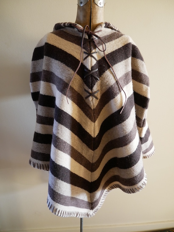 Vintage Ralph Lauren Poncho Striped Wool Knit Hood