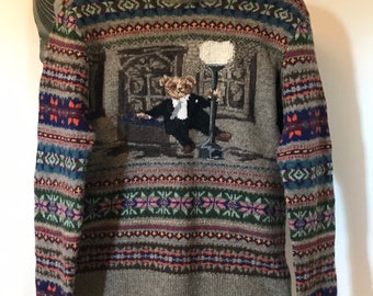 Vintage Ralph Lauren Polo Bear Sweater Singing in the Rain Bear Fair isle Paris Movie Classic Wool Small