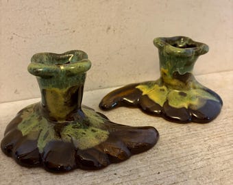Antique Van Briggle Pottery Candle Holders Pottery Leaves Plant Agriculture, Garden, Farmhouse, English Country, Cottage Core