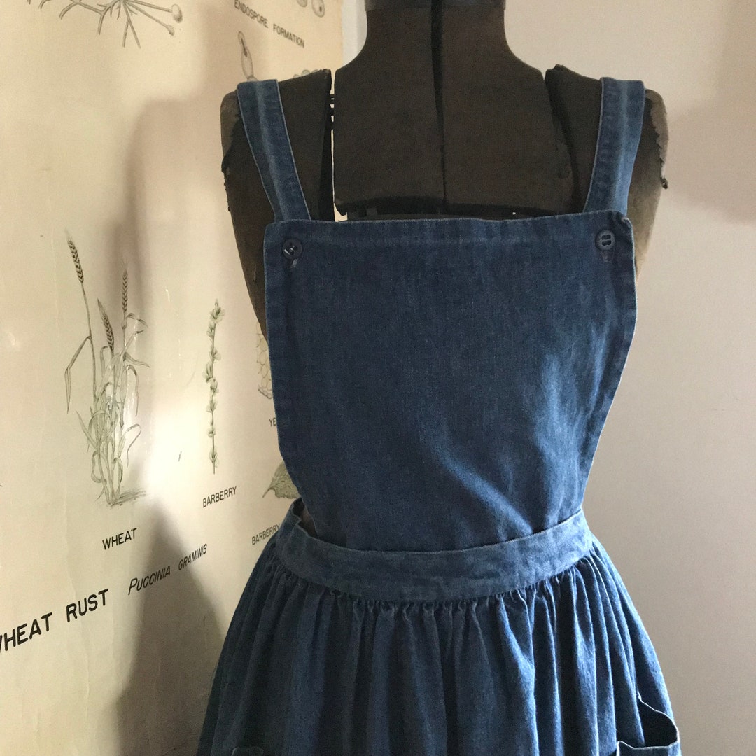 denim skater pinafore dress The Pinafore paneled denim mini dress - dark denim