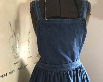Vintage Ralph Lauren Dress Apron Denim Blue Jean Overall Pinafore Rancher Cottage Prairie Suspenders Garden Cottage Core
