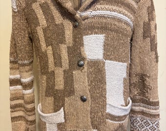 Vintage Ralph Lauren Sweater Hand knit Southwest Patchwork Cardigan Western Buro