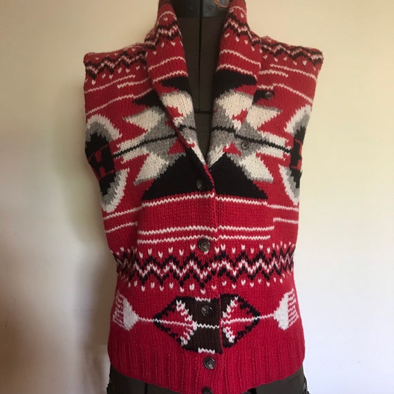 Vintage Ralph Lauren Hand Knit Sweater Vest Wool Ski Native 