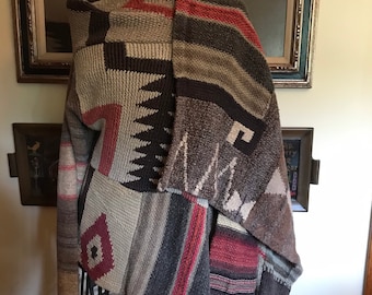 Vintage Ralph Lauren Hand knit Sweater Coat Indian Blanket Tribal Southwestern Cardigan Silk Linen Cotton Medium Large