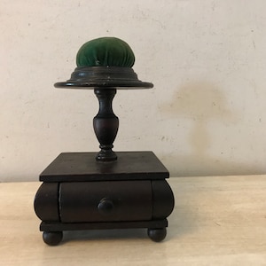 Antique Wood Sewing Box Sewing Stand Chest Victorian Pin Cushion