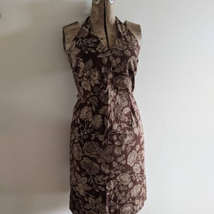 Vintage Ralph Dress Halter Cotton Floral Brown