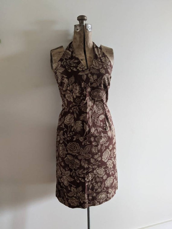 Vintage Ralph Dress Halter Cotton Floral Brown