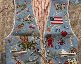 Vintage Ralph Lauren Vest Needlepoint Vest Sampler Americana