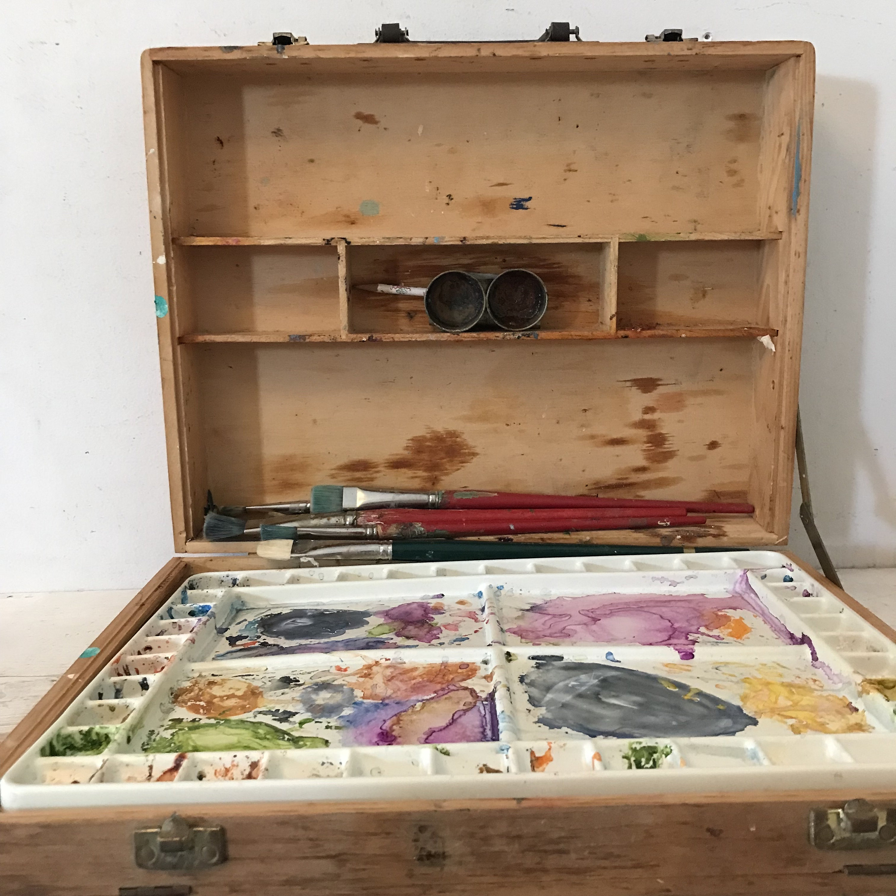 Antique Artists Palette Painters Box Palette Art Tools Wood Paint Splatter