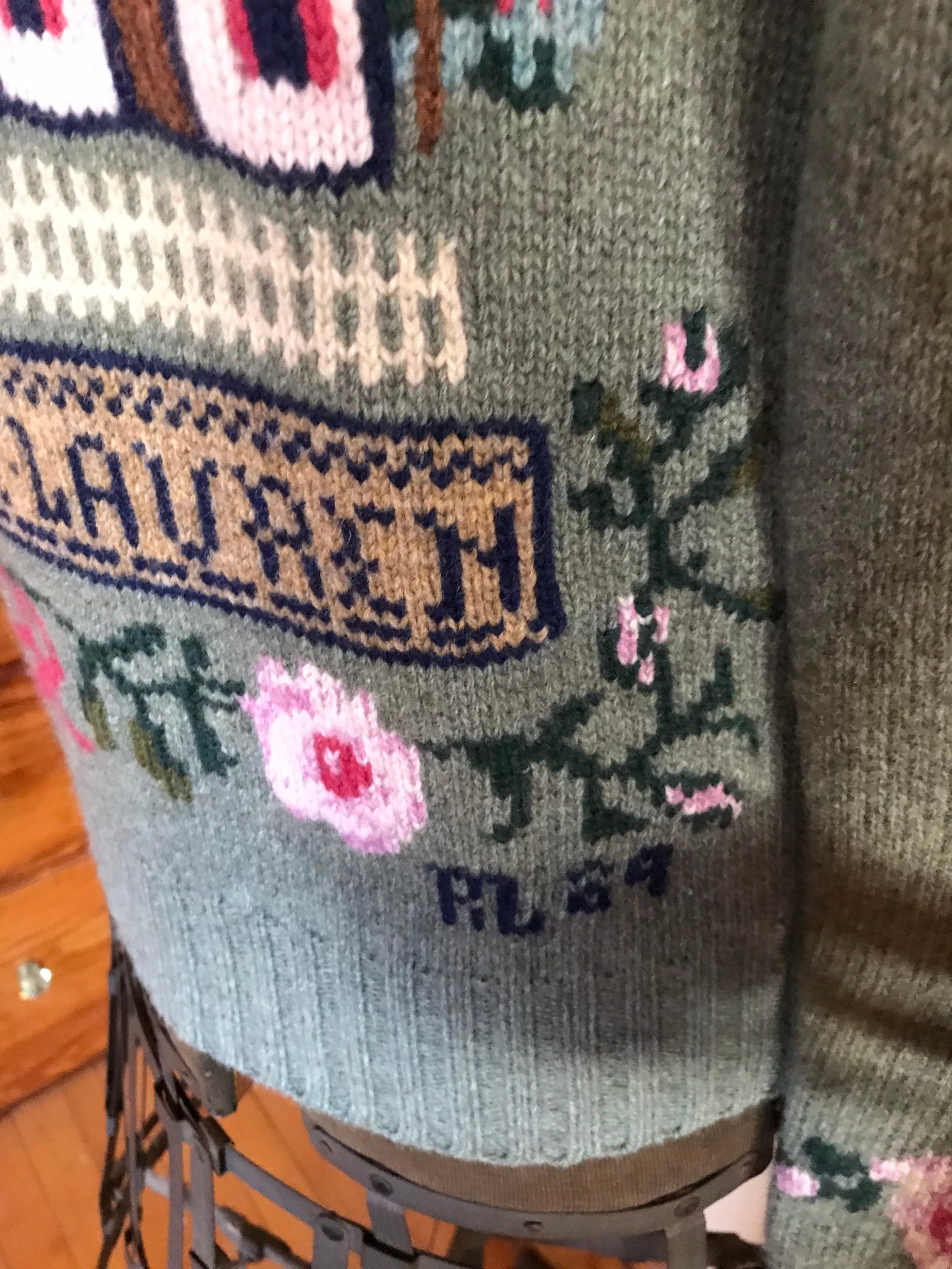 Vintage Ralph Lauren Hand Knit Sweater Sampler ABC Needlepoint