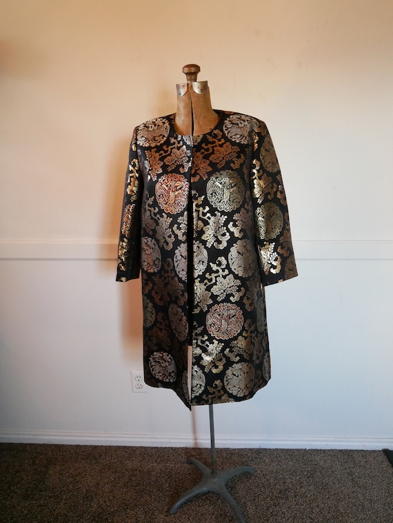 Vintage Ralph Lauren Silk Jacket Coat Black Golf Copper Metallic 