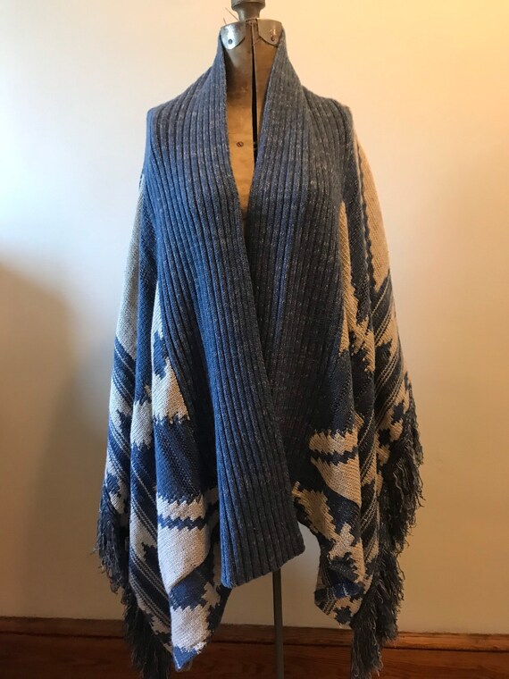 Vintage Ralph Lauren Sweater Tribal Shawl Poncho Wrap Fringed Wool Hand Knit Native American Sweater Etsy