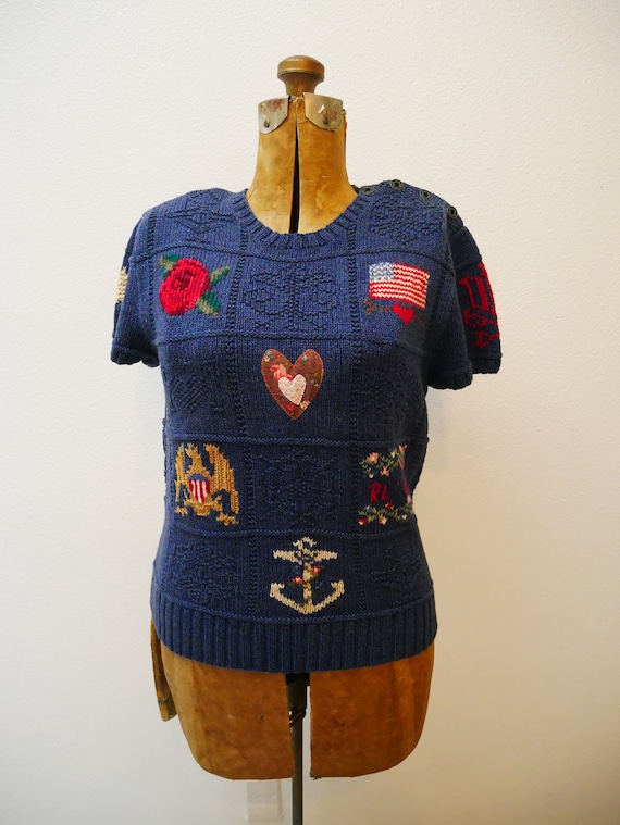 Ralph Lauren Knit Patchwork Sweater Shirt Flag Equ