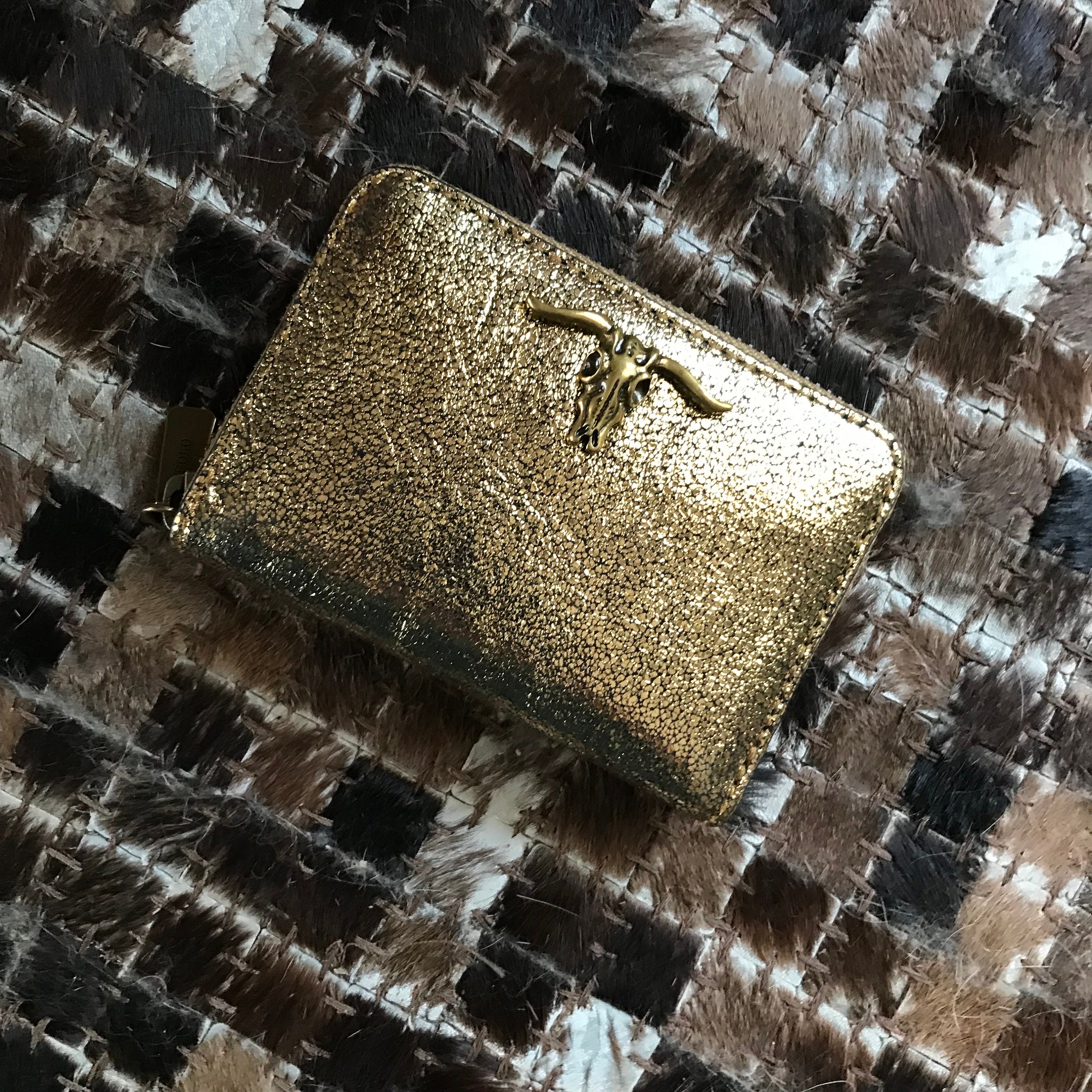 Vintage Ralph Lauren Wallet Lame Gold Steer Cow Head Equestrian