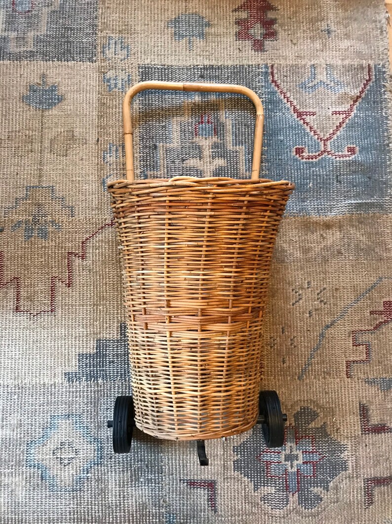 Vintage French Cart Market Cart Wicker Shopping Cart Basket Etsy