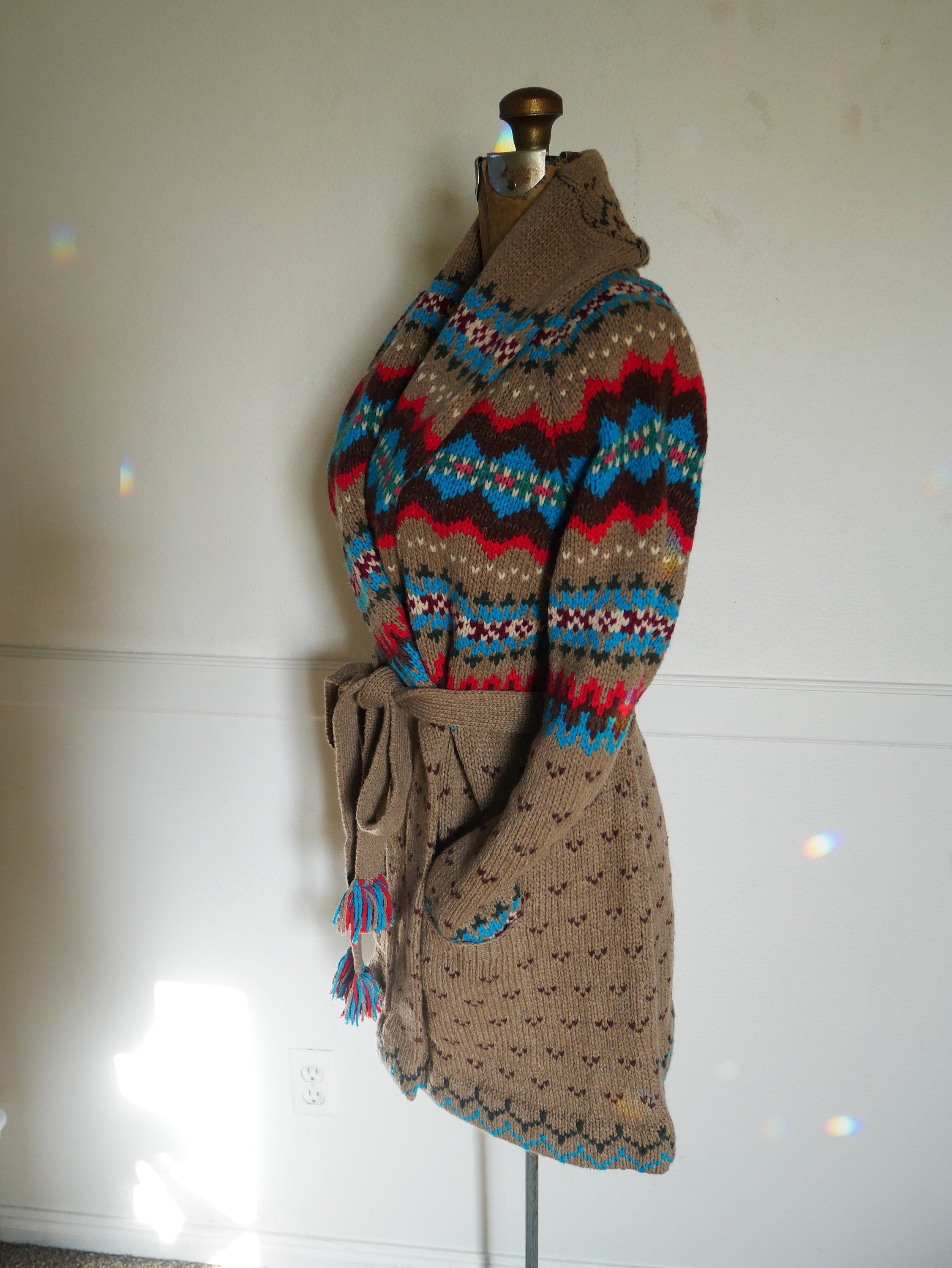 Vintage Ralph Lauren Hand Knit Sweater NO BELT Coat Cardigan Shawl