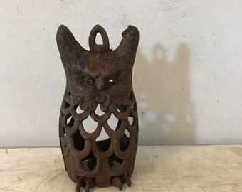 Antique Owl Lantern Japanese Lantern Cast Iron Rust Garden Lighting Metal Mesh Rustic