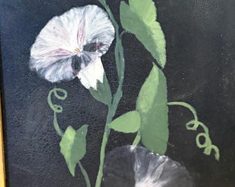 Antique Folk Art  Painting Antique Flower Painting Morning Glories Garden Victorian Americana