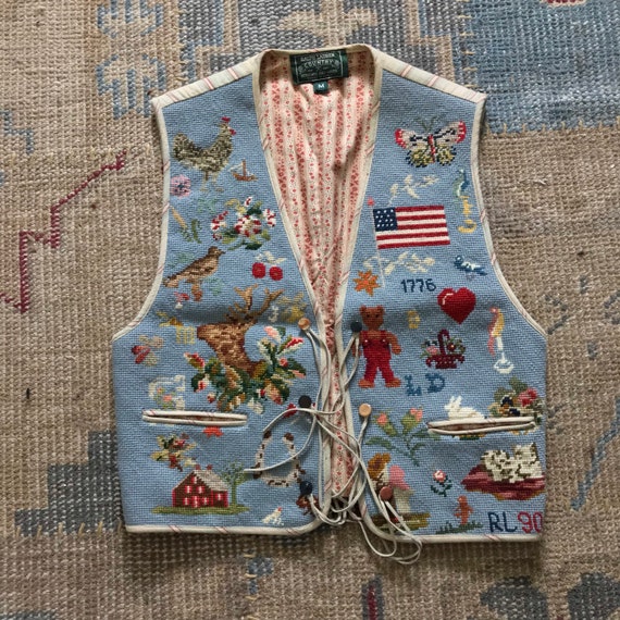 Vintage Ralph Lauren Vest Needlepoint Vest Sampler Americana Berlin Work  Country Size M - Etsy