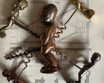 Antique Little Boys Corkscrew Manneken Pis  Brussels Black memorabilia corkscrew lot collection Sommelier Wine Keys  Mid century