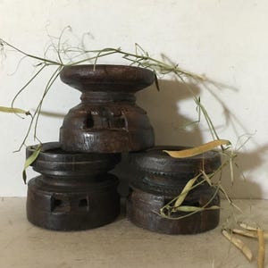Antique Wood Mortar Carved Architectural Primitive Wood Grinder Garden Candleholder