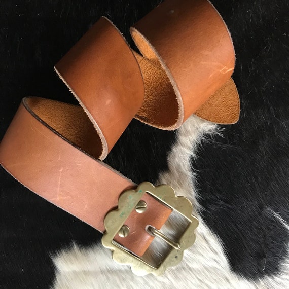 Vintage Ralph Lauren Leather Belt Brass Southwestern Ornate  display picture 1